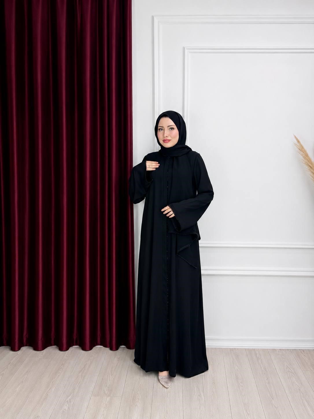  Adriana Kumaş Taş Şerit Detaylı Ferace