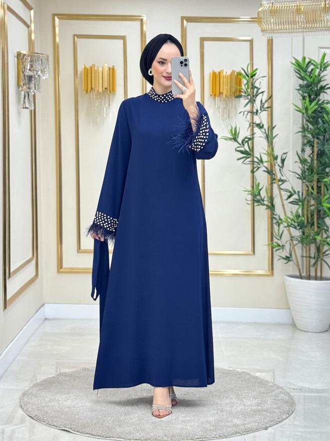 Alvina Kolları Taş Detaylı Elbise Saks