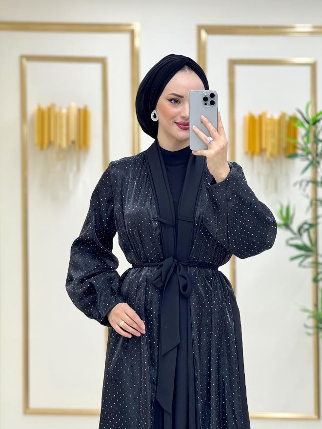 Asmin Serpme Savaroski Abaya Takım Siyah