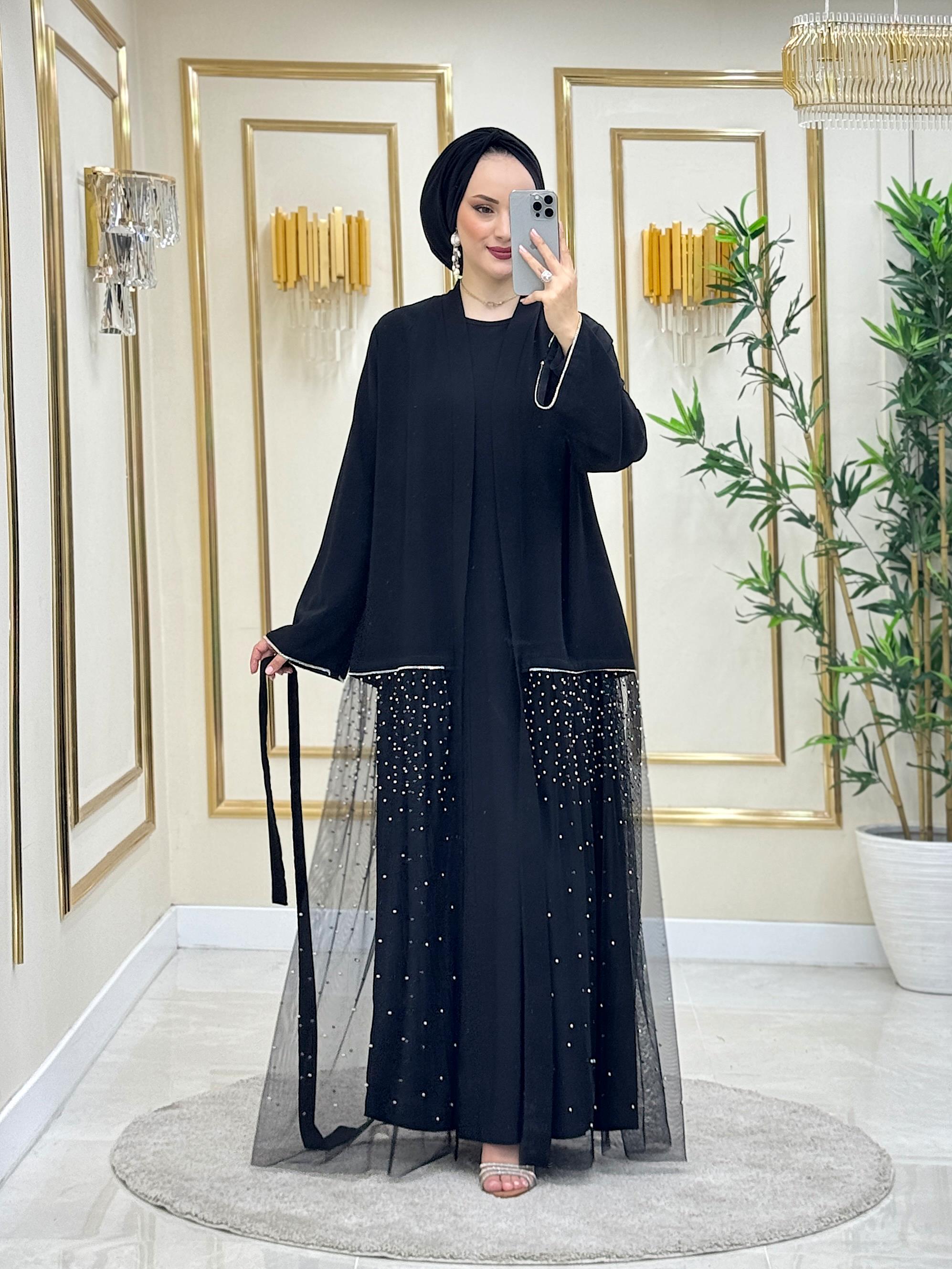 Azra Abaya Takım Siyah