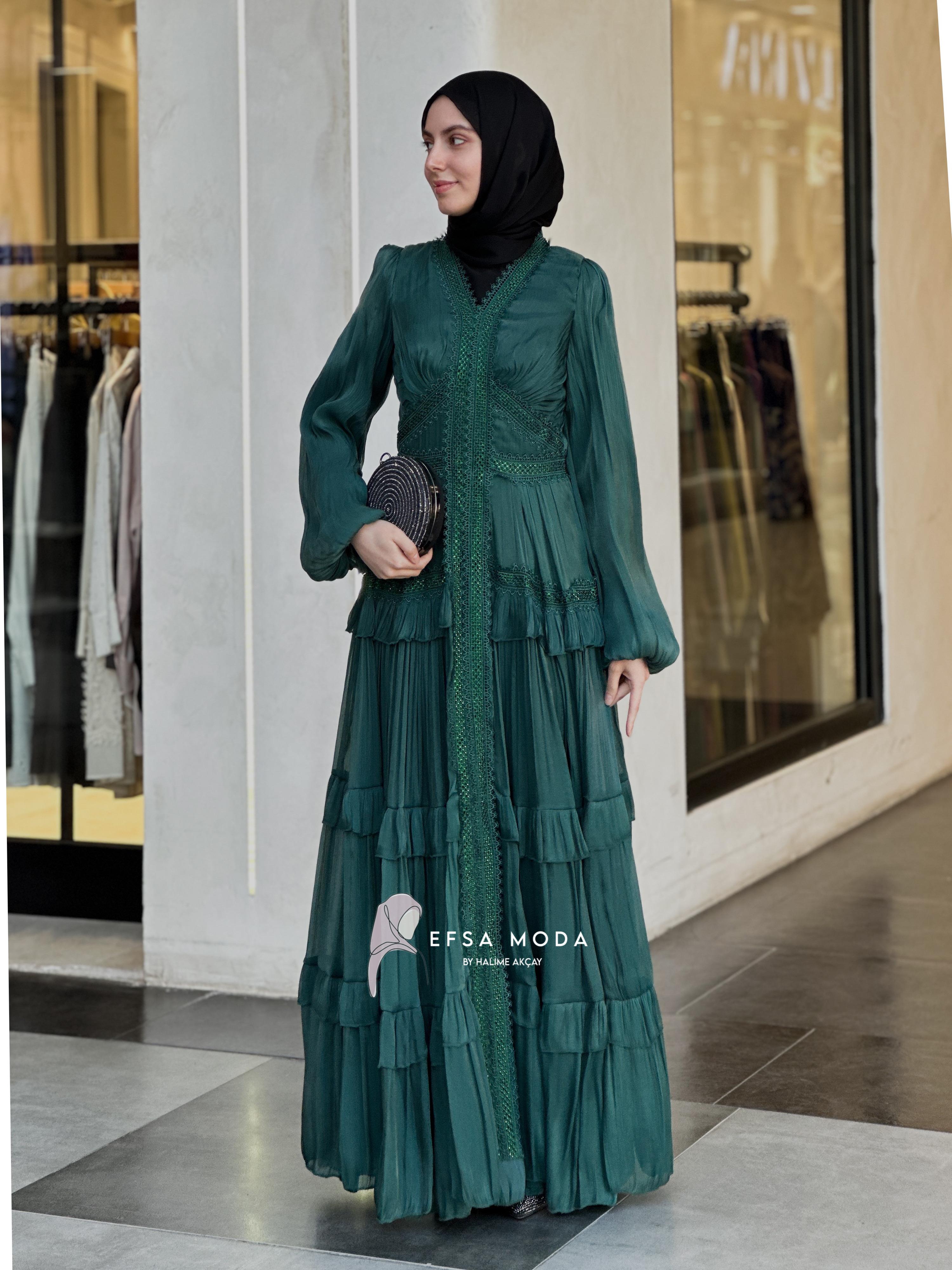 LİNA ZERAFET ELBİSE YEŞİL