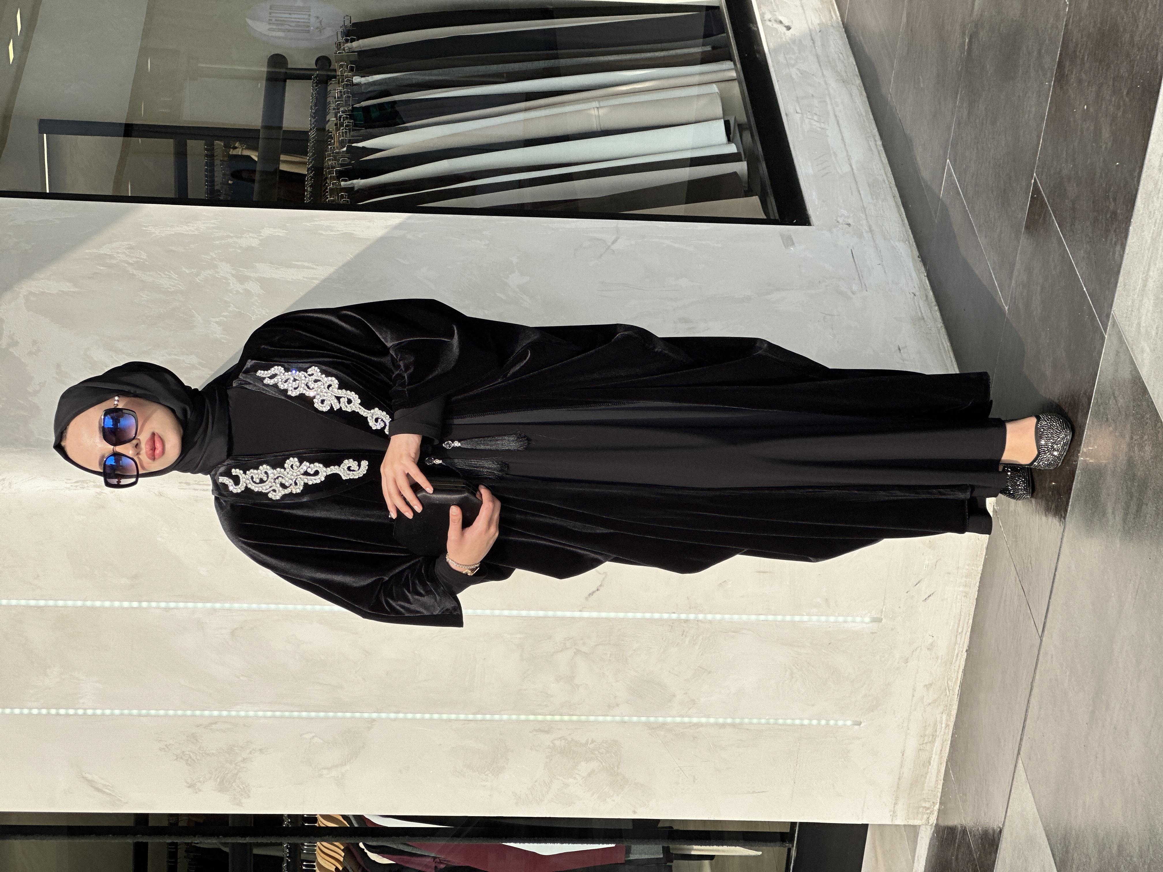 LORA SİYAH KADİFE ABAYA