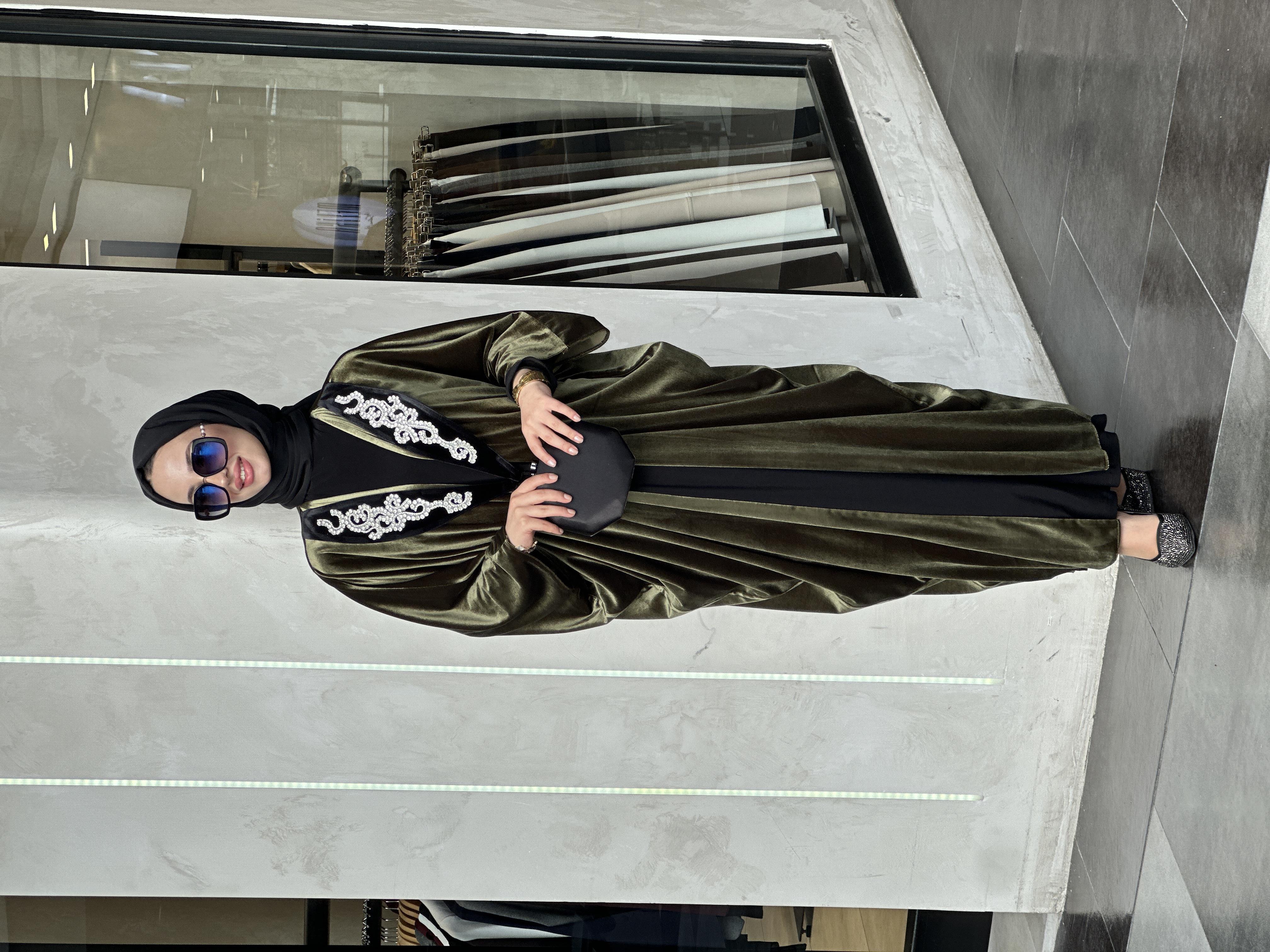 LORA YEŞİL KADİFE ABAYA