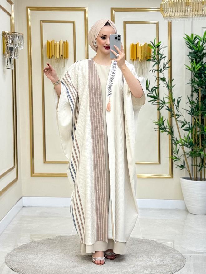 Niyora İthal Abaya Takım Bej