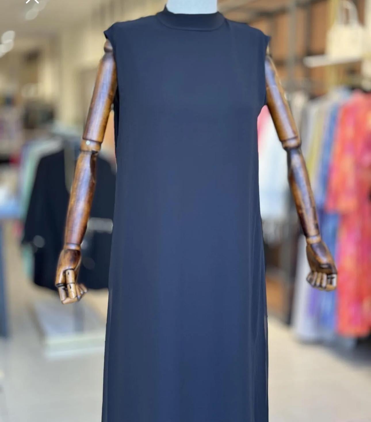 Önü Şifon İç Elbise Sıfır Kollu Siyah