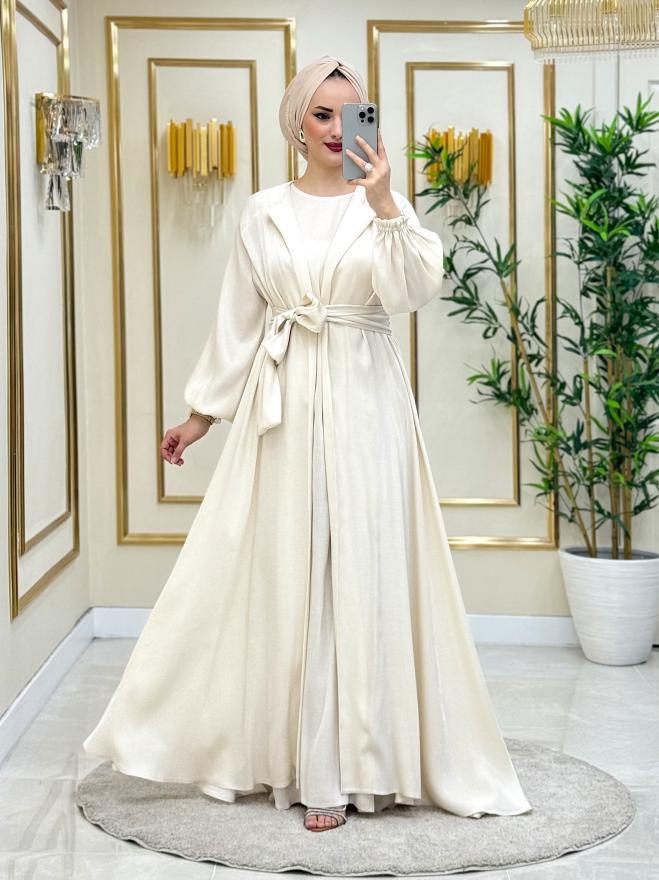 Parla Elbise İçlikli Takım Ekru