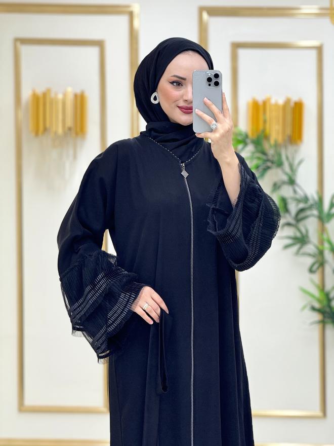 Rayne Kolları Tasarım Abaya Siyah