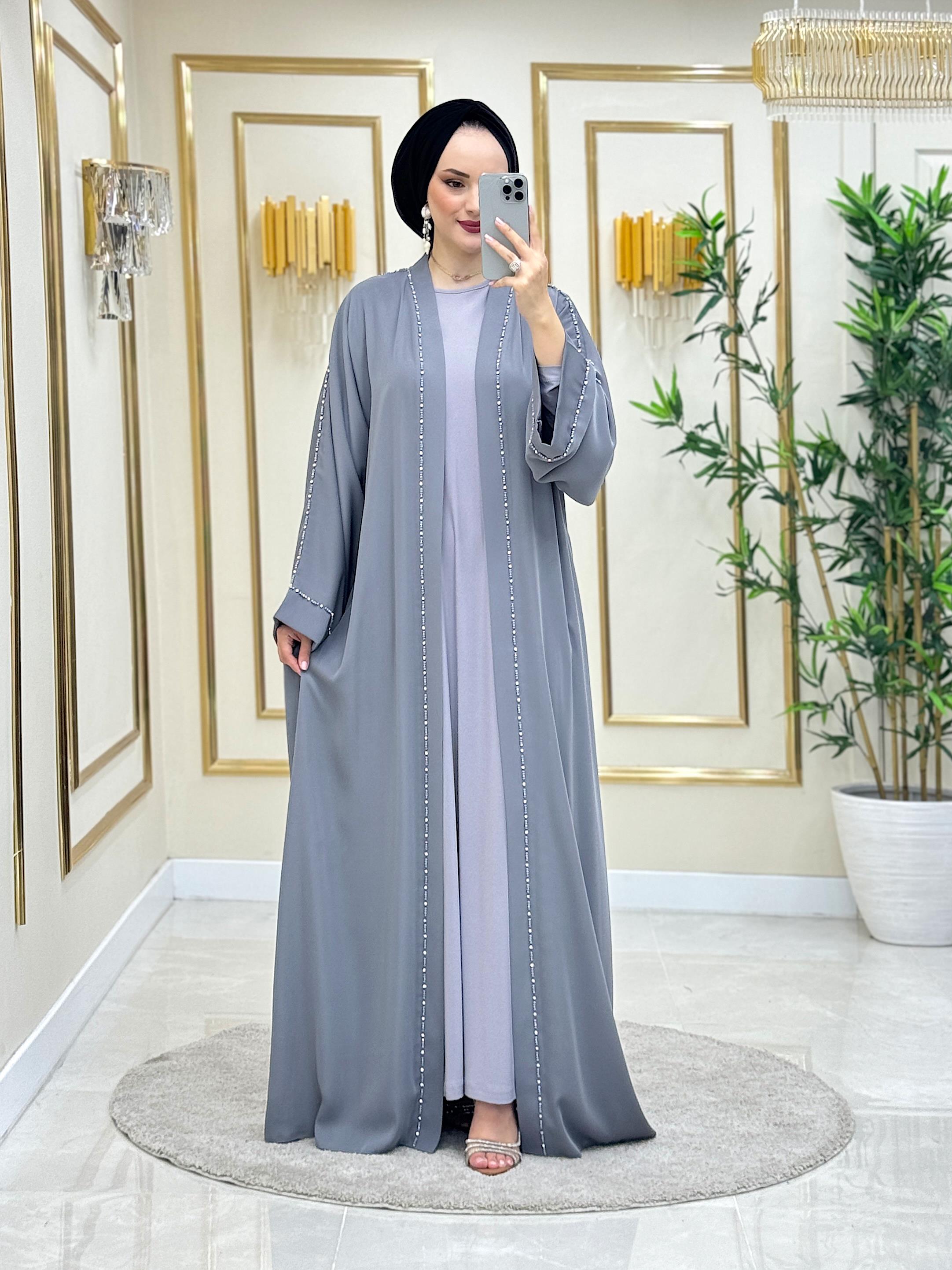 Su Yolu Abaya Takım Gri