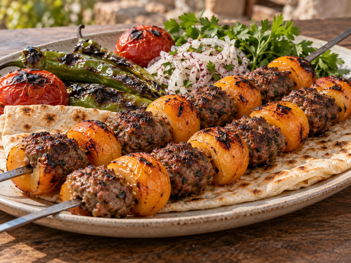 Gaziantep yenidünya kebabı,Antep loquat kebabı,koyun kıymalı meyve kebabı