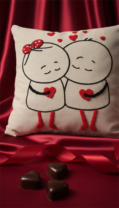  Aşk Temalı Punch İşlemeli 2li Kırlent Kılıfı 43x43 cm | Aşk Temalı Dekoratif Yastık Kılıfı