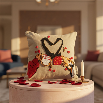  Aşk Temalı Punch İşlemeli 2li Kırlent Kılıfı 43x43 cm | Aşk Temalı Dekoratif Yastık Kılıfı