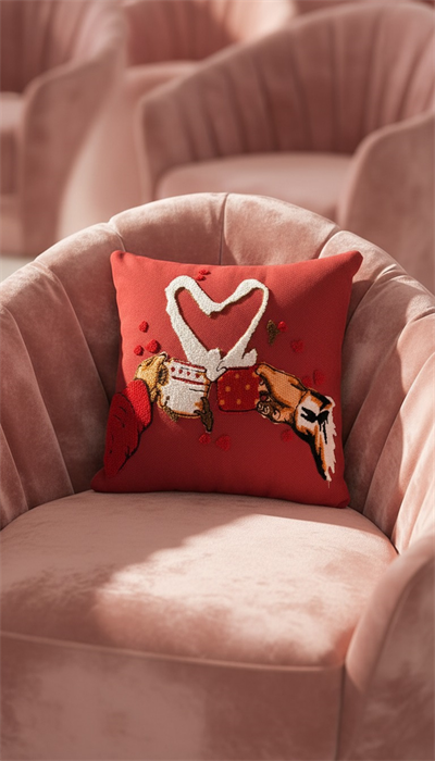  Aşk Temalı Punch İşlemeli 2li Kırlent Kılıfı 43x43 cm | Aşk Temalı Dekoratif Yastık Kılıfı