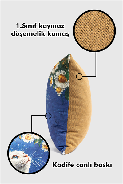 🐾 Beyaz Kedi Dijital Dokuma 2li Kırlent Kılıfı 🐾 veformdijidog26