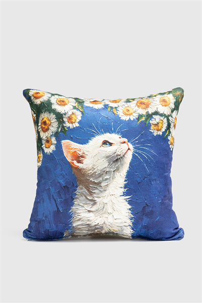 🐾 Beyaz Kedi Dijital Dokuma 2li Kırlent Kılıfı 🐾 veformdijidog26