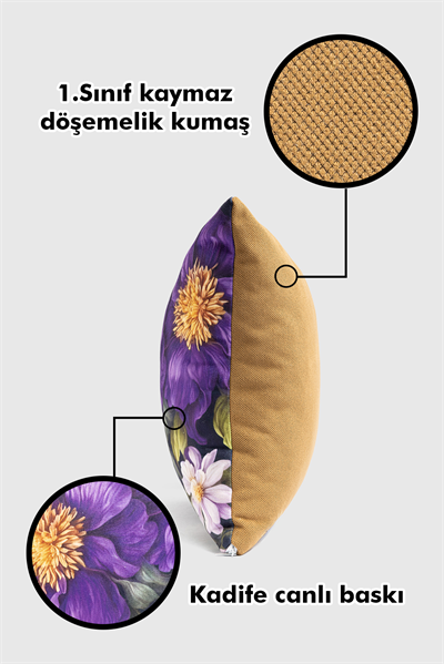 Mor Menekşeler desenli  Dijital Dokuma 2li Kırlent Kılıfı  veformdijiflowers26