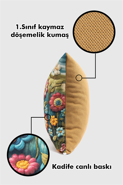 Renkli Çiçekler desenli  Dijital Dokuma 2li Kırlent Kılıfı  veformdijiflowers26