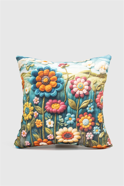 Renkli Çiçekler desenli  Dijital Dokuma 2li Kırlent Kılıfı  veformdijiflowers26
