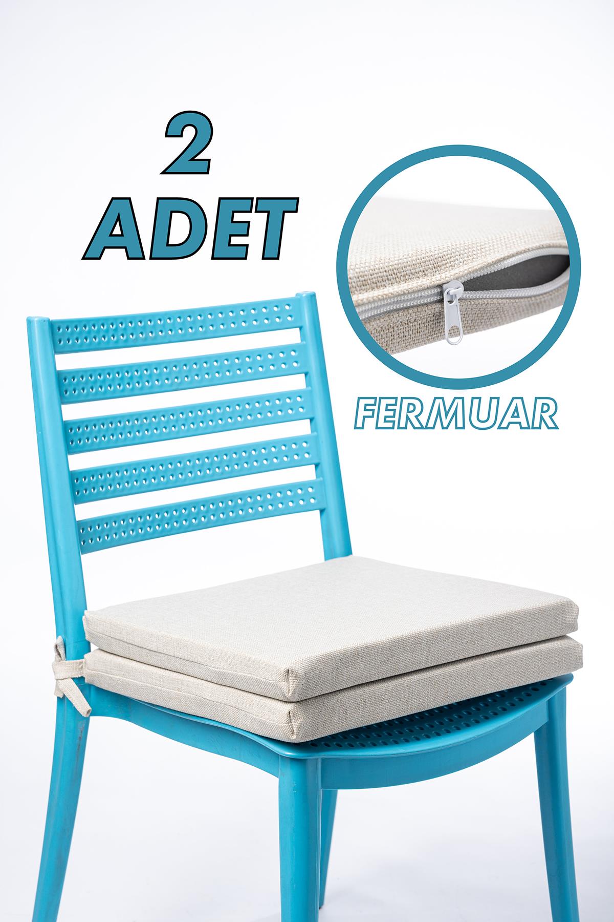 MHM2752-2 Bej2'li Sandalye Minderi Fermuarlı Bağcıklı 22 dns Sünger Bej