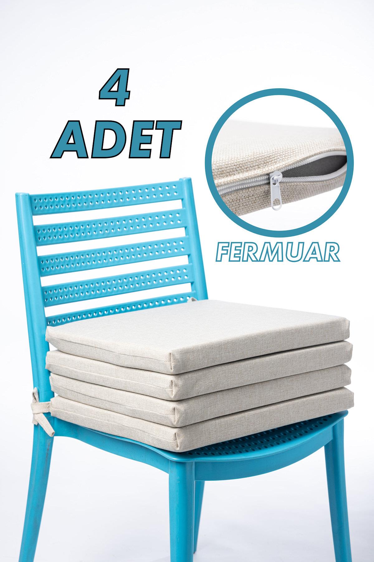 MHM2752-4 Bej4'lü Sandalye Minderi Fermuarlı Bağcıklı 22 dns Sünger Bej