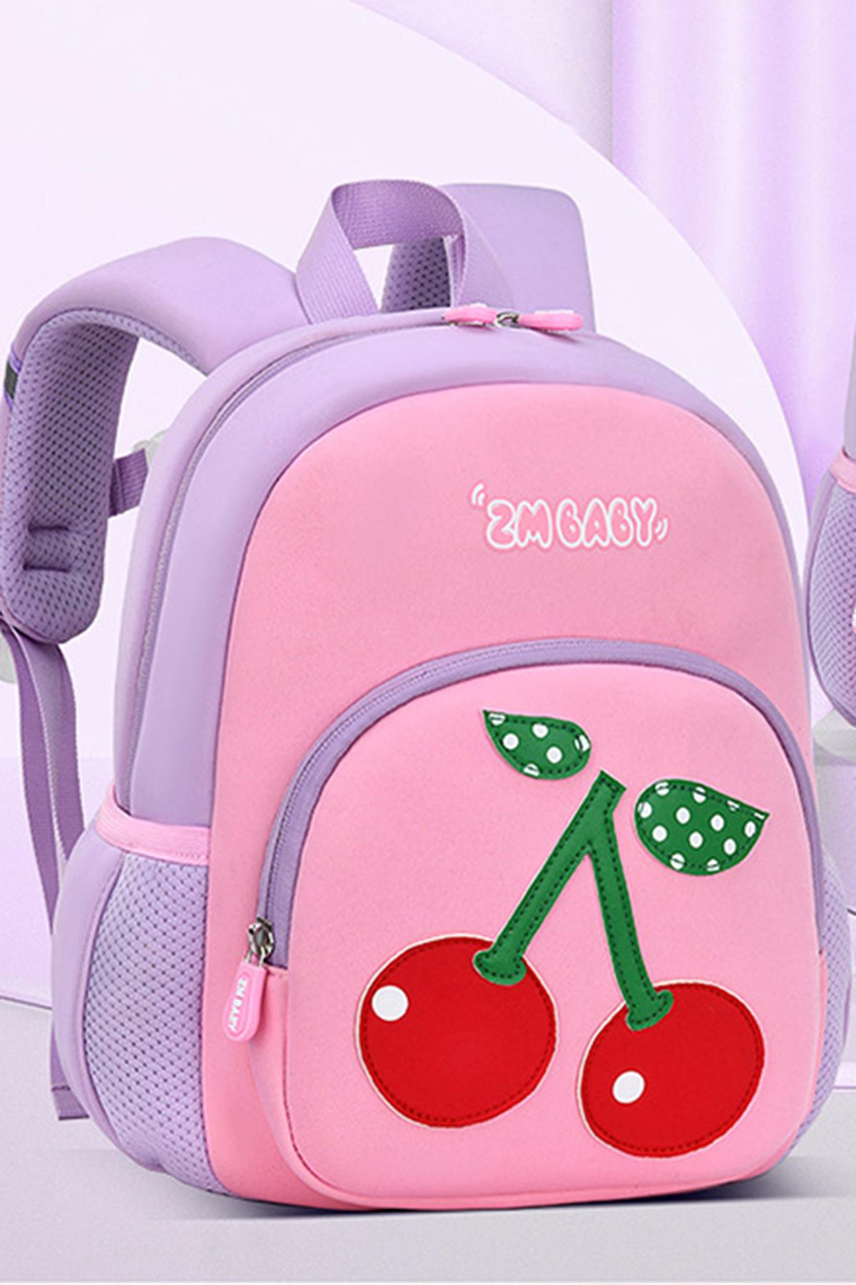 AOSÇ5810 LilaKız Çocuk Anaokulu Çantası Kiraz Baskılı Lila AOSÇ5810 