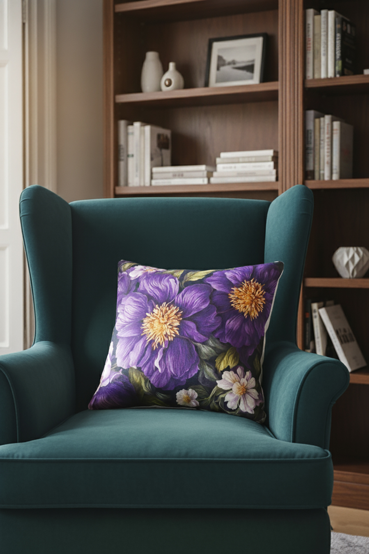 Veformdijimenekse26Mor Menekşeler desenli  Dijital Dokuma 2li Kırlent Kılıfı  veformdijiflowers26