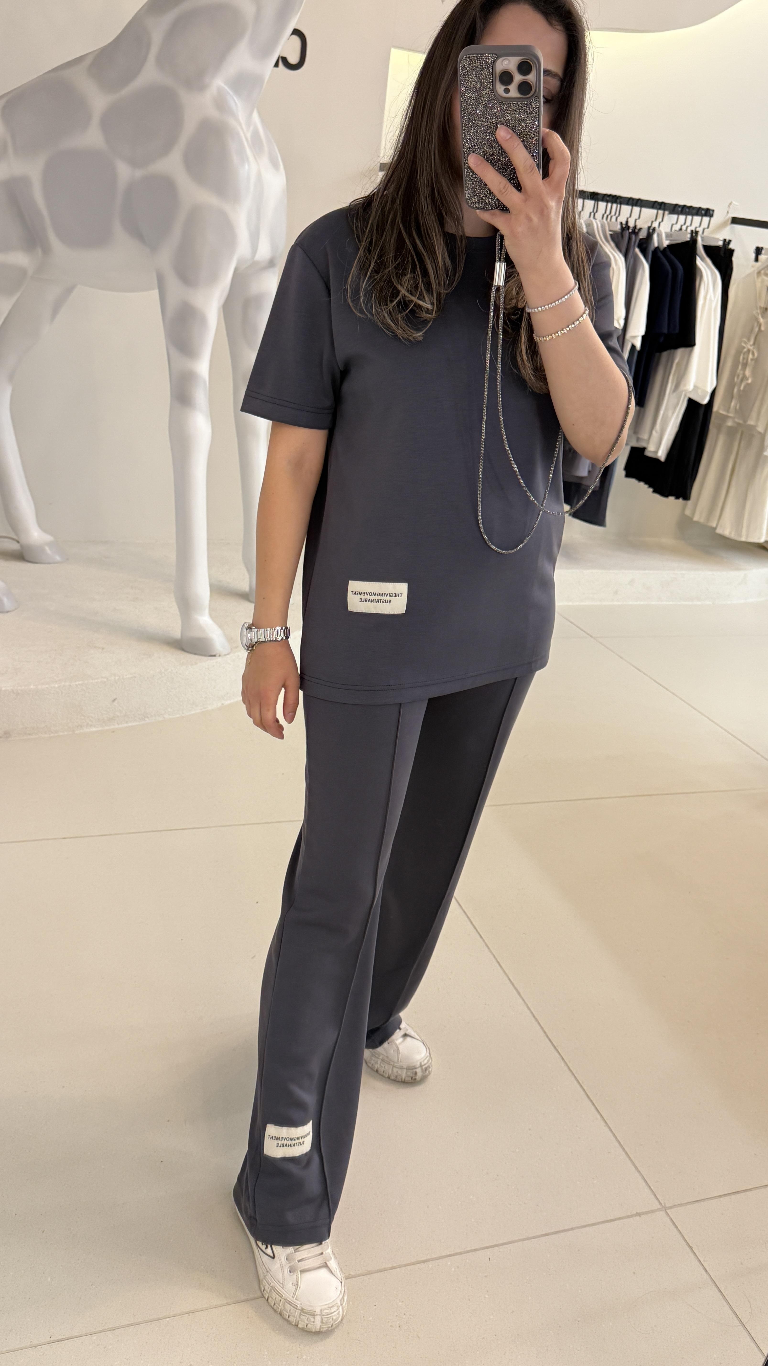 Baskılı Modal Kumaş Eşofman Antrasit 