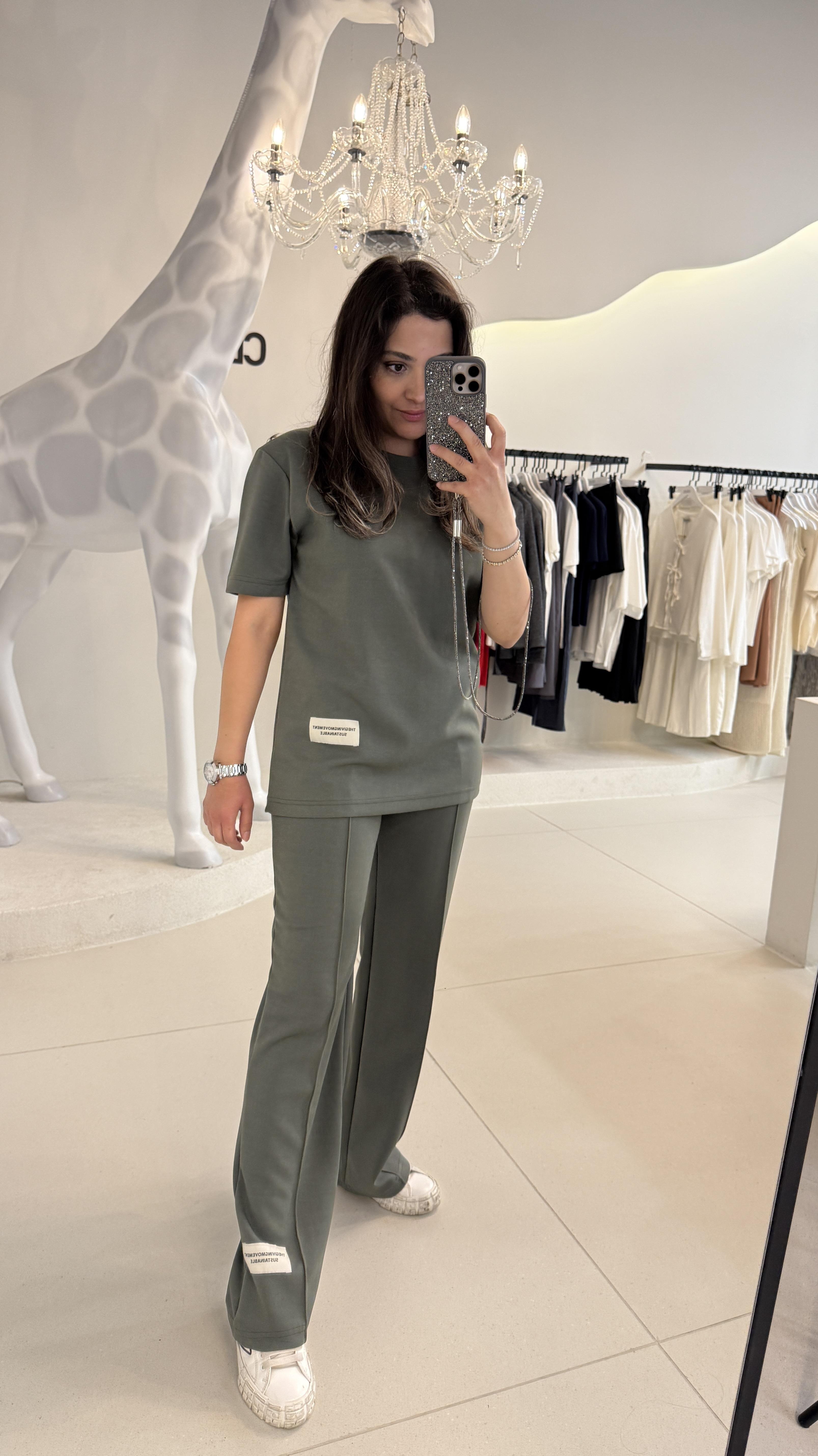 Baskılı Modal Kumaş Eşofman Haki