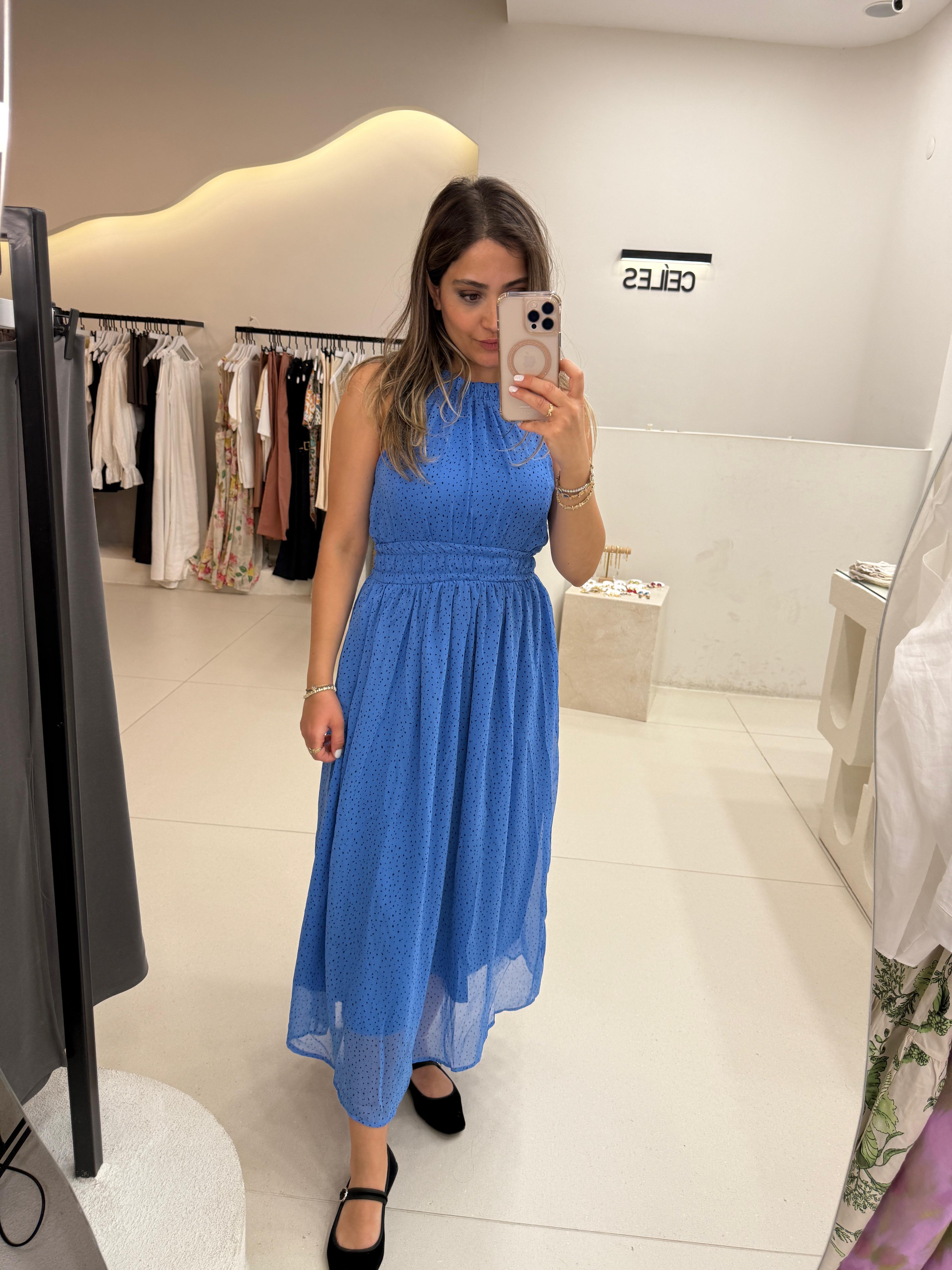 Halter Yaka Midiboy Şifon Elbise