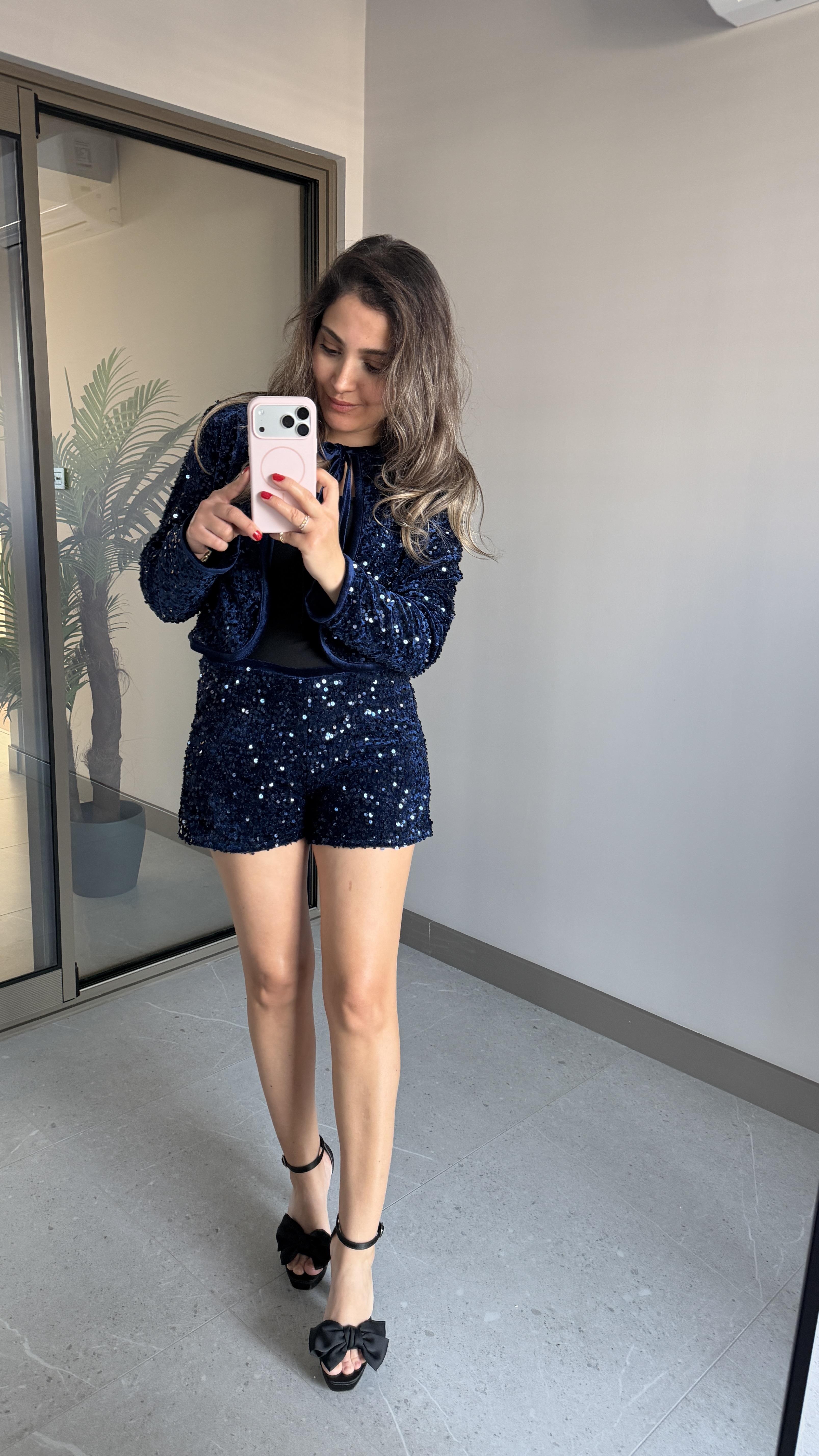 Lacivert Payetli Ceket