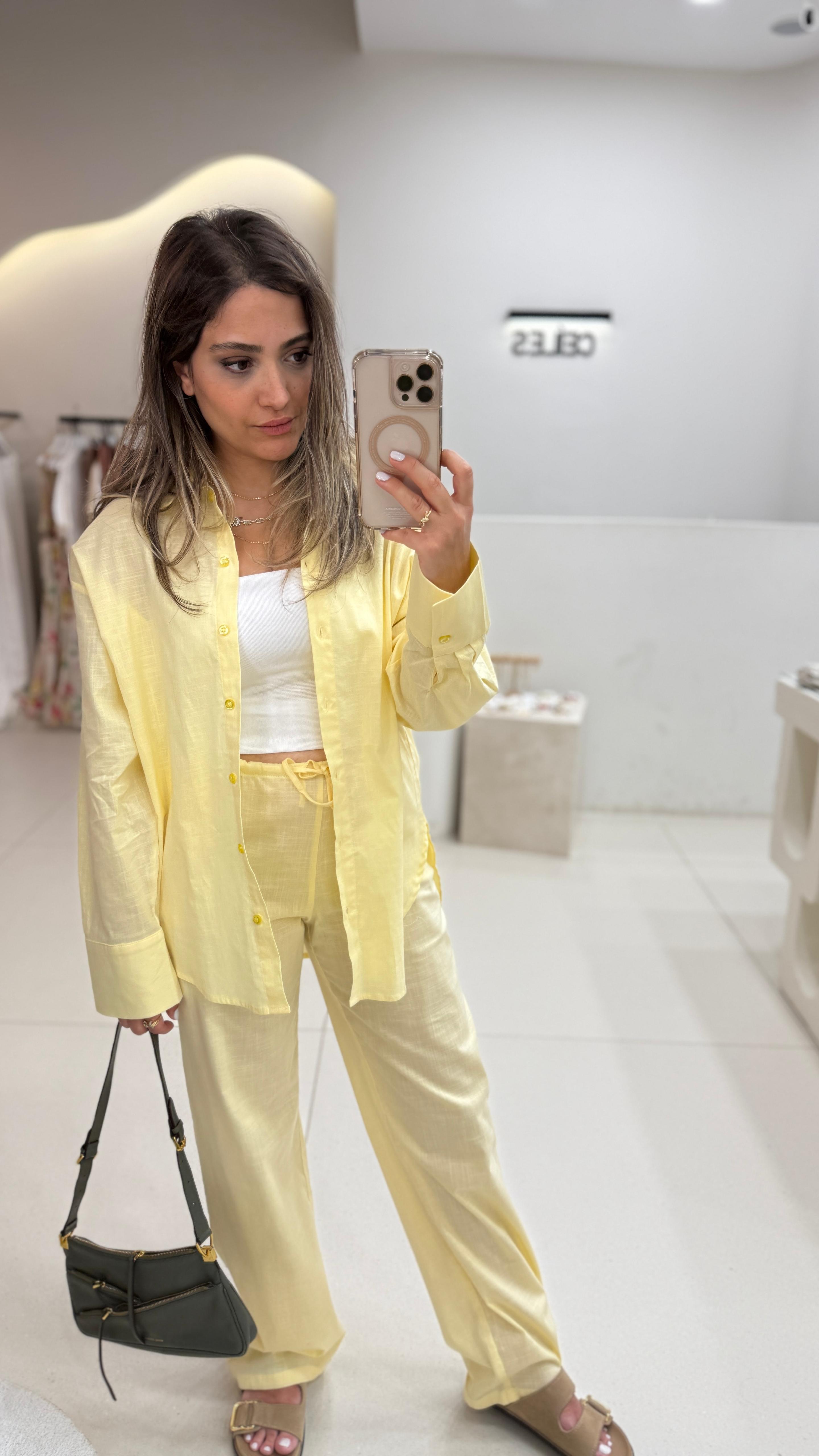 Salaş Kalıp Pamuklu Sarı Gömlek