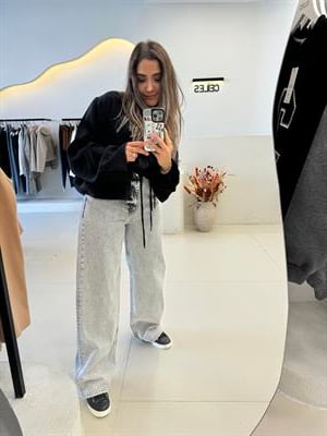 Gri Yıkamalı Baggy Model Jean