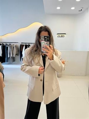 Maskülen Kalıp Bej Blazer Ceket
