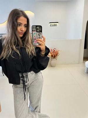 Saçaklı Tensel Kumaş Siyah Bluz