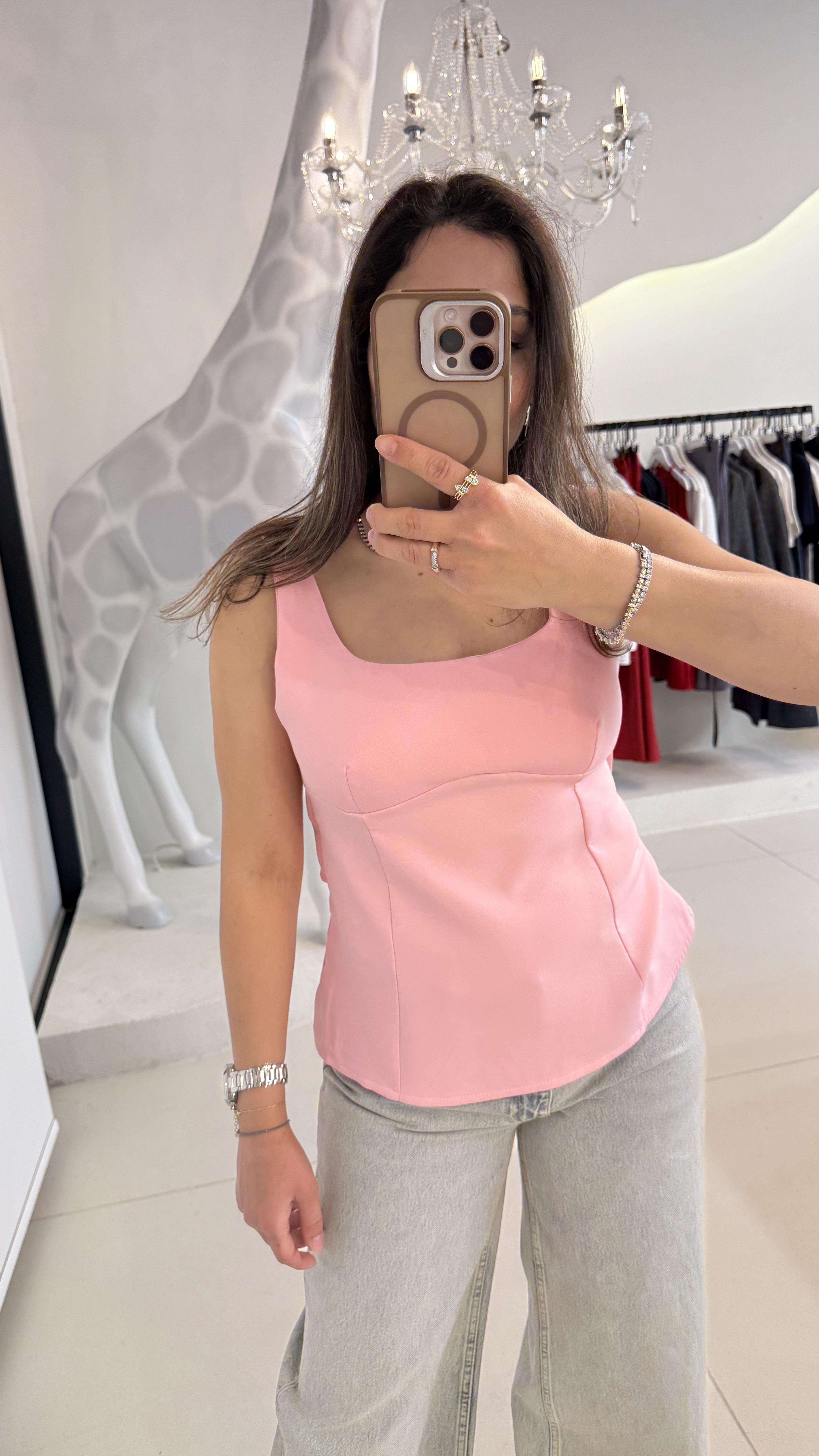 Arkası Kurdele Detaylı Pembe Bluz 