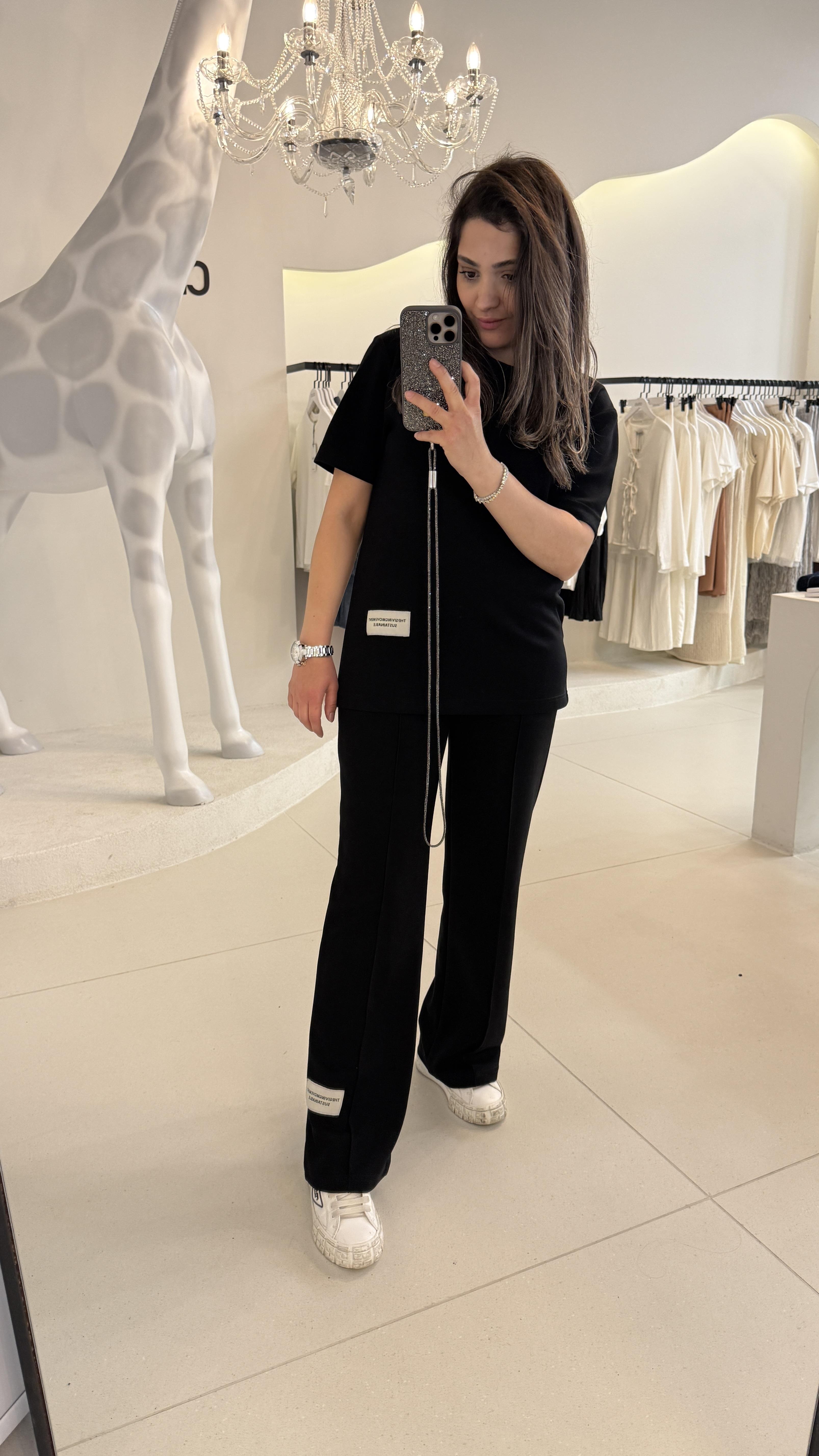 Baskılı Modal Kumaş Eşofman Takımı Siyah