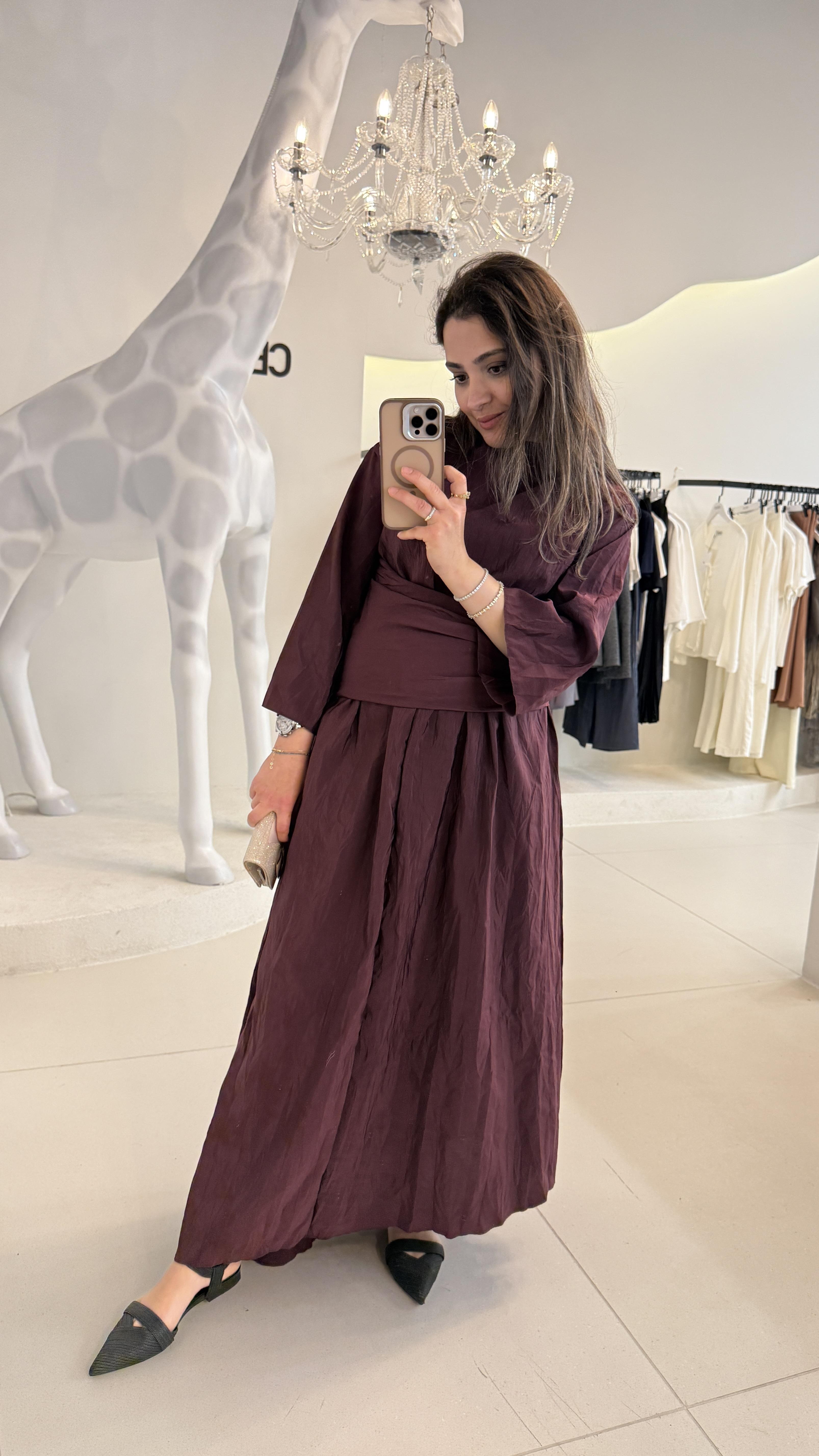 Kraşlı Kumaş Drapeli Bordo Elbise