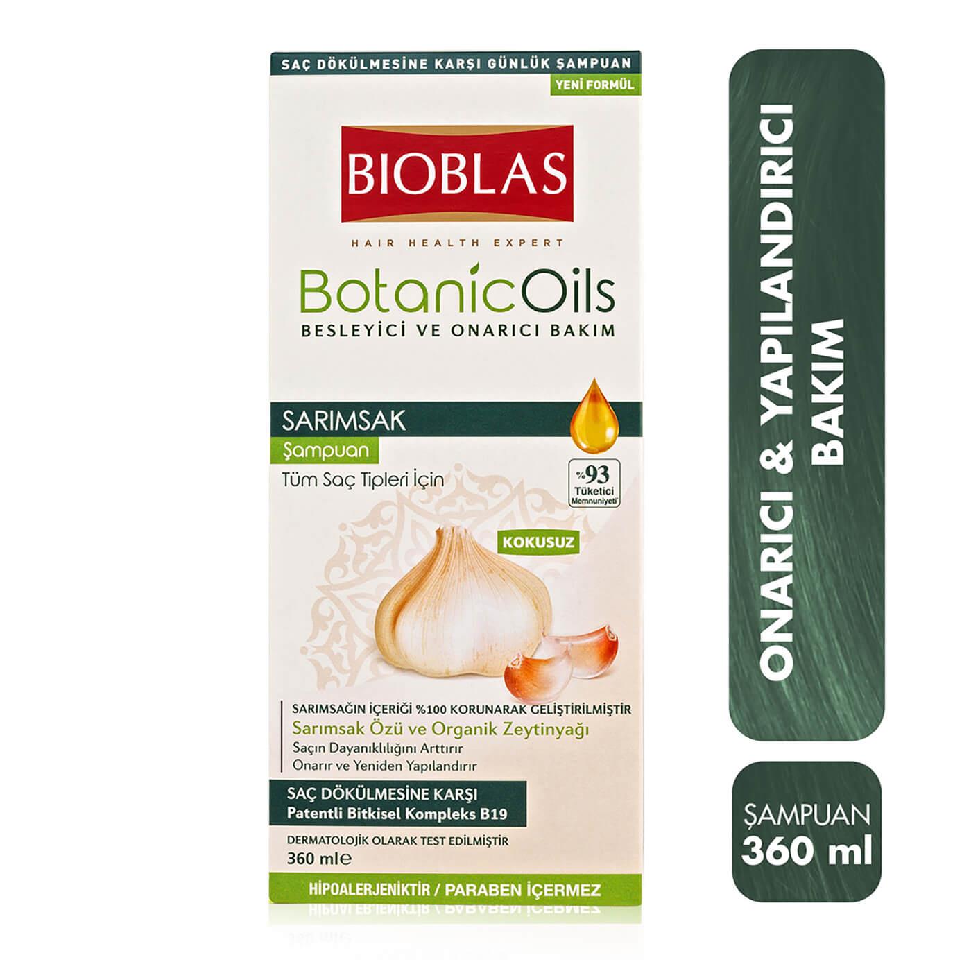 BIOBLAS Besleyici ve Onarıcı Bakım Sarımsak Şampuan Tüm Saç Tipleri İçin Saç Dökülmesine Karşı 360 ml
