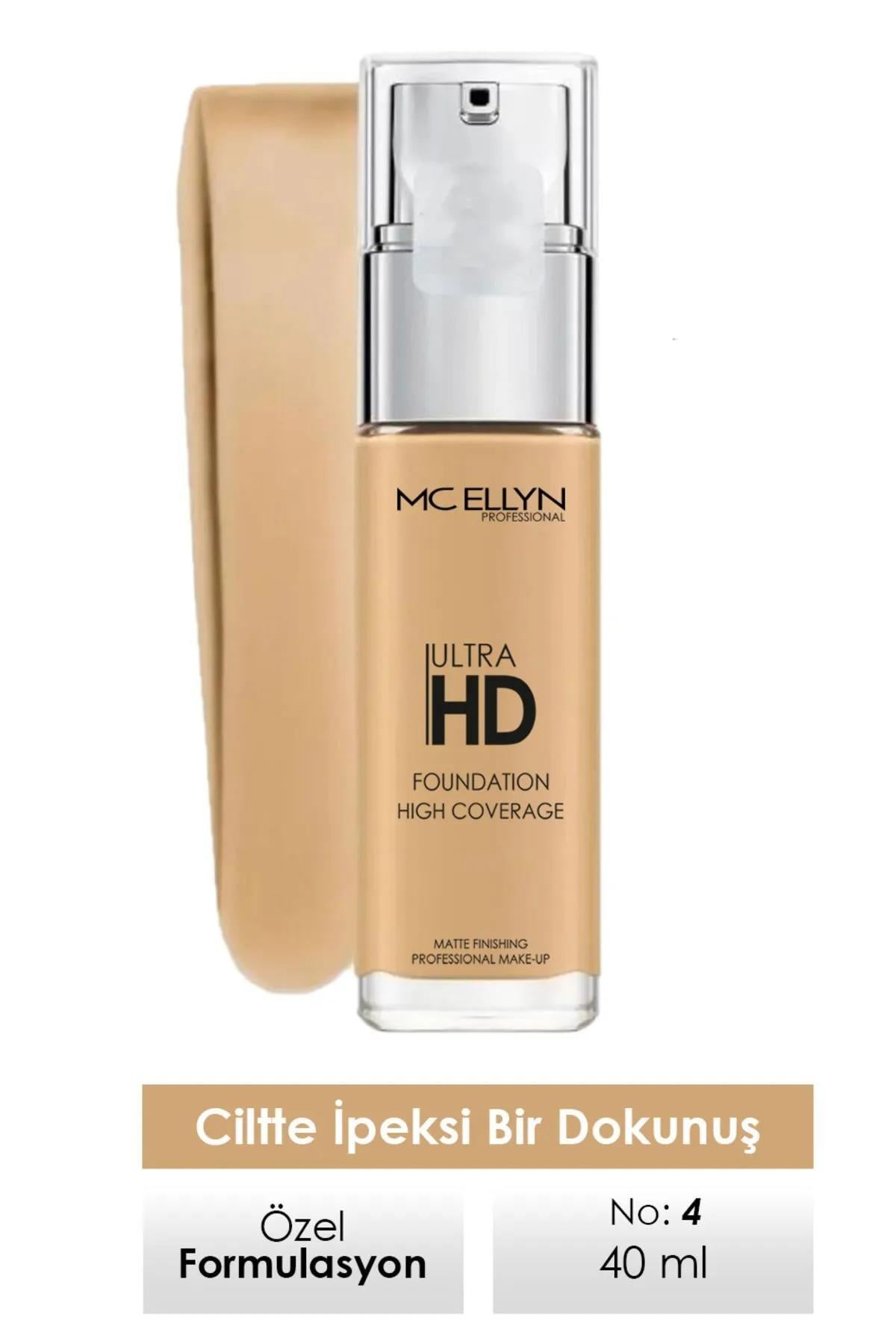 MC ELLYN Professıonal Ultra HD Foundatıon (No:04) Hıgh Coverage 40 ml (Cam Şişe) 