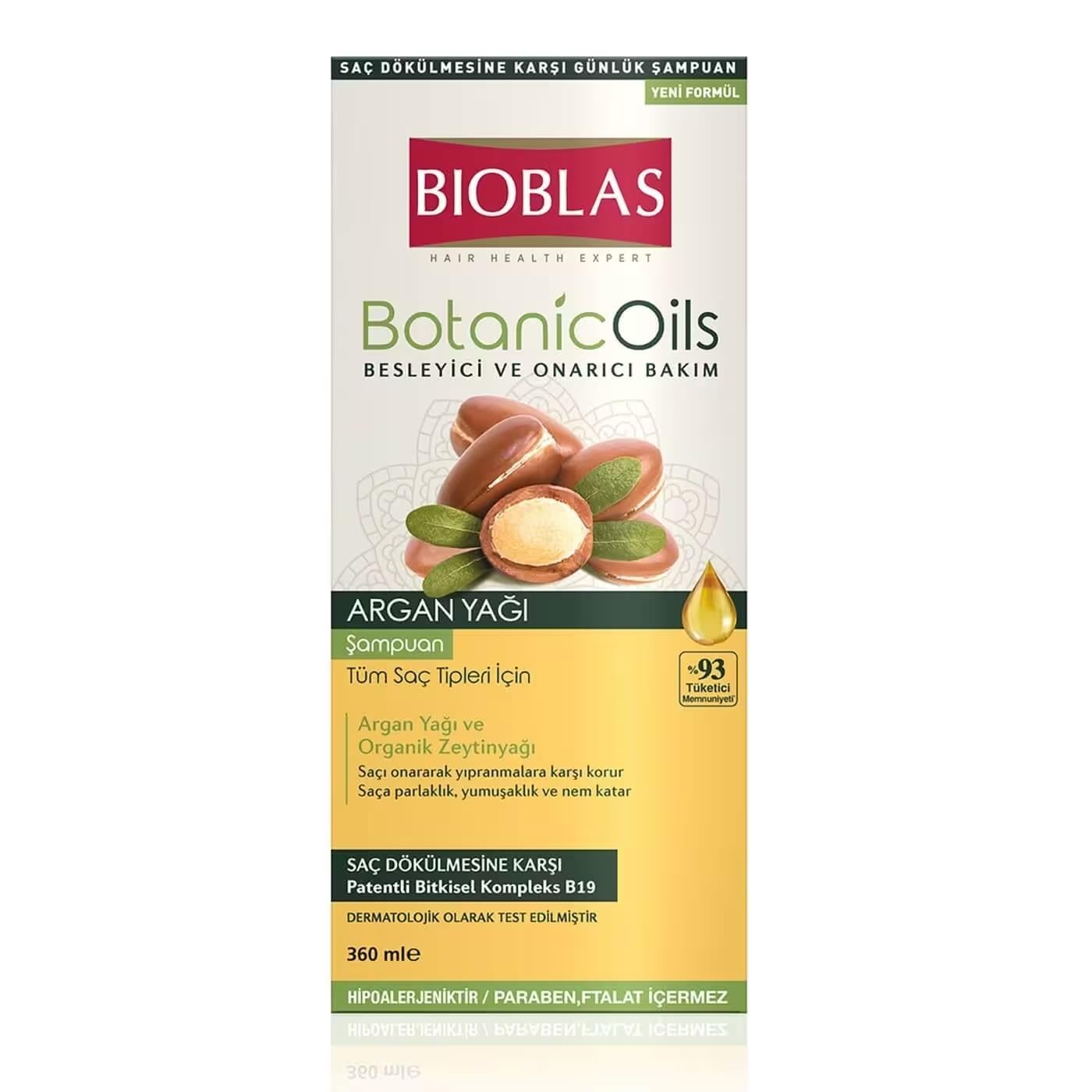 BIOBLAS Besleyici ve Onarıcı Bakım Argan Yağlı Saç Dökülmesine Karşı Şampuan Tüm Saç Tipleri İçin 360 ml