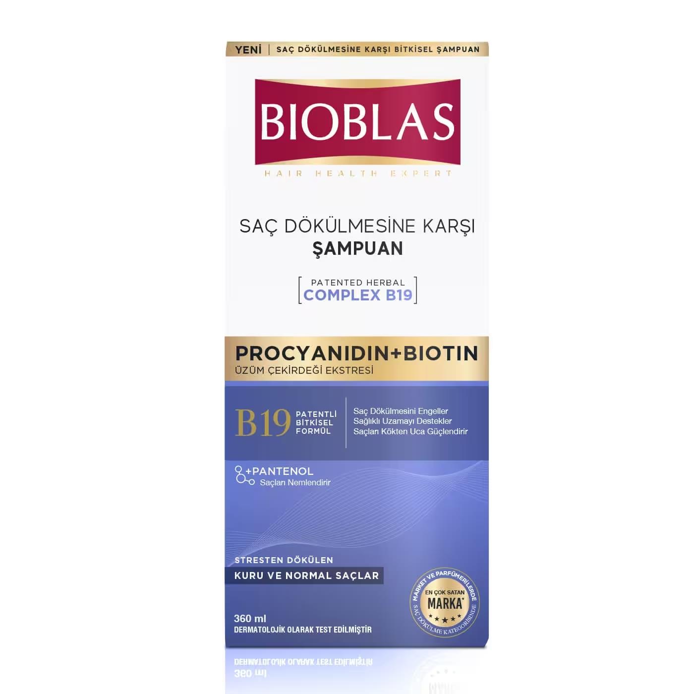 BIOBLAS Saç Dökülmesine Karşı Procyanıdın+Bıotın Üzüm Çekirdeği Ekstresi Şampuan Kuru ve Normal Saçlar İçin 360 ml