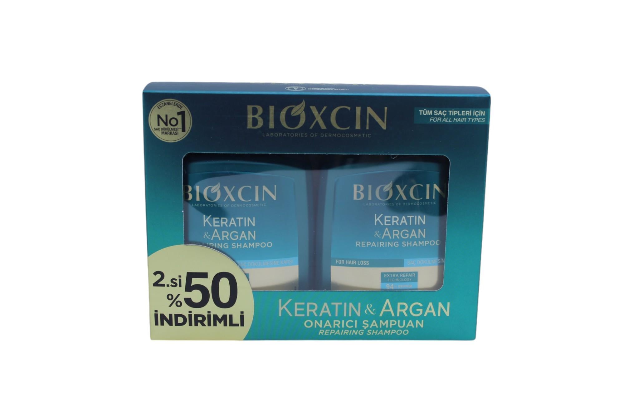 Bıoxcın Keratin&Argan Onarıcı Şampuan Tüm Saç Tipleri İçin Saç Dökülmesine Karşı  2x300 ml