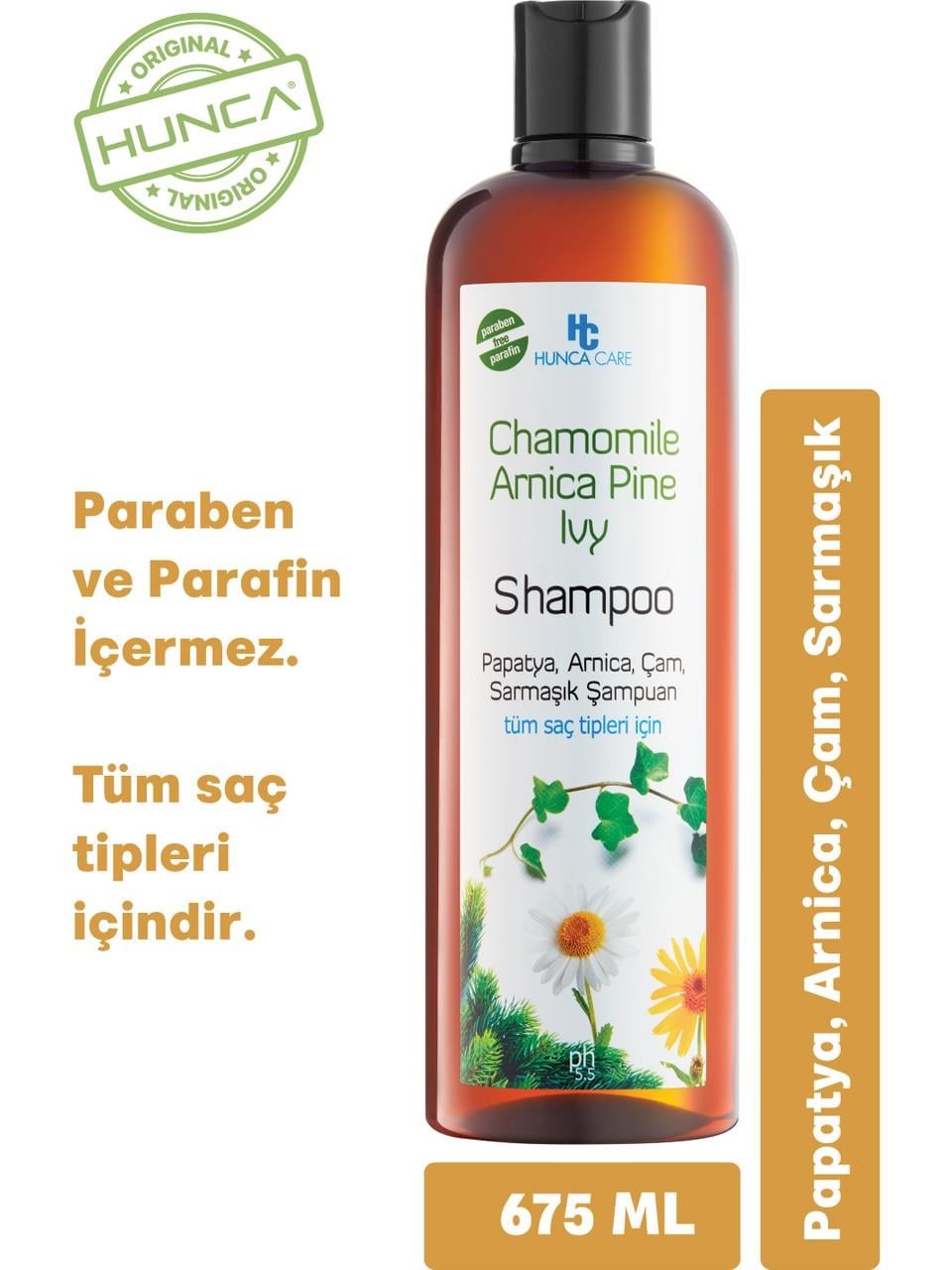 Hunca Care Papatya, Arnica, Çam, Sarmaşık Şampuan Tüm Saç Tipleri İçin 675 ml 