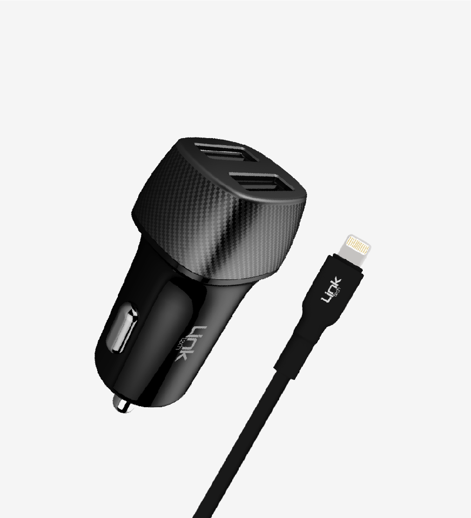 Link Tech C492 Safe Karbon Görünümlü Lightning Kablolu 12W Araç Şarj Aleti