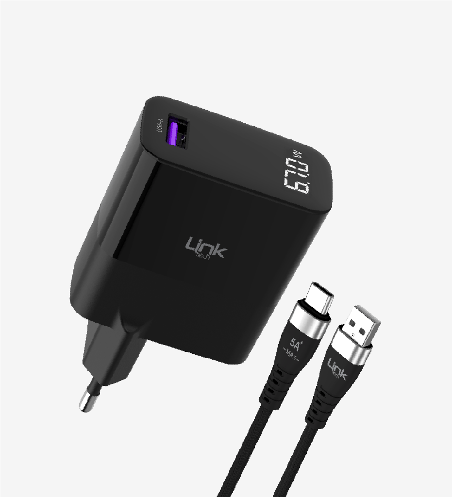 Link Tech G860 Premium USB-A'dan Tip-C'ye Kablolu 67W Süper SI GaN Adaptörü