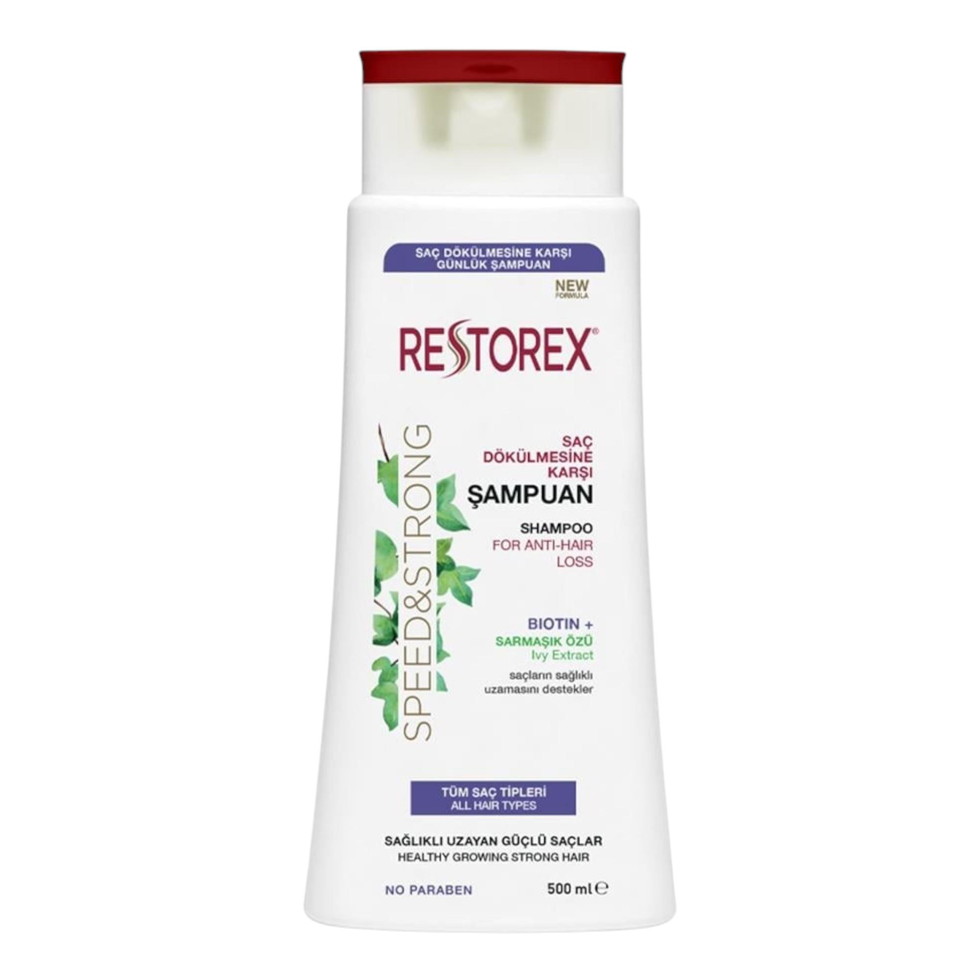 Restorex Saç Dökülmesine Karşı Bıotin+Sarmaşık Özü Şampuan Tüm Saç Tipleri 500 ml