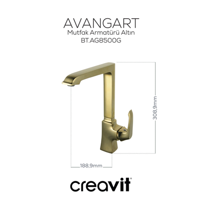 Creavit Avangart Mutfak Armatürü Altın