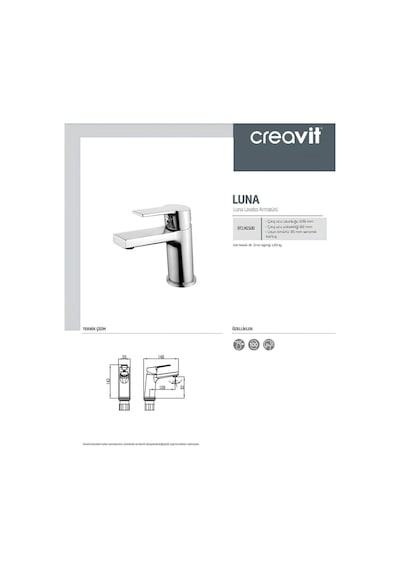 Creavit Luna Batarya Seti 3lü Banyo-lavabo-evye Krom