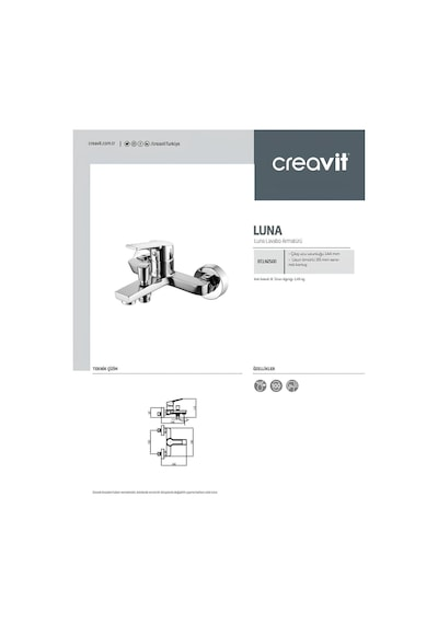 Creavit Luna Batarya Seti 3lü Banyo-lavabo-evye Krom