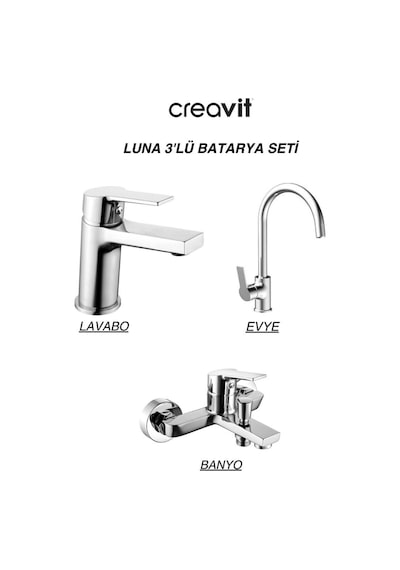 Creavit Luna Batarya Seti 3lü Banyo-lavabo-evye Krom