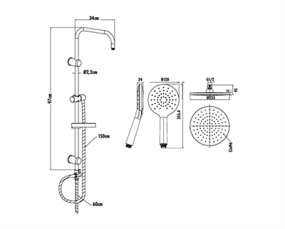 Creavit Tepe Duş Sistemi DSU.SH640 Kendinden Temizleyicili Oval